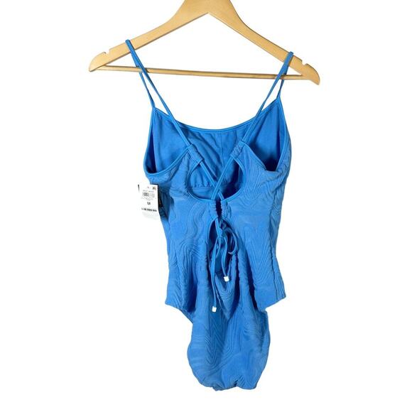 Bar III Textured Tie-Back One-Piece Swimsuit Blue Size Large - Picture 4 of 7